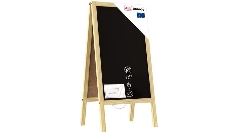 ALLboards Pavement Sign with Natural Wooden Frame 100x50cm, Sidewalk Advertising Board Chalkboard A-Frame with Chain Double Sides for Shop Pub Restaurant