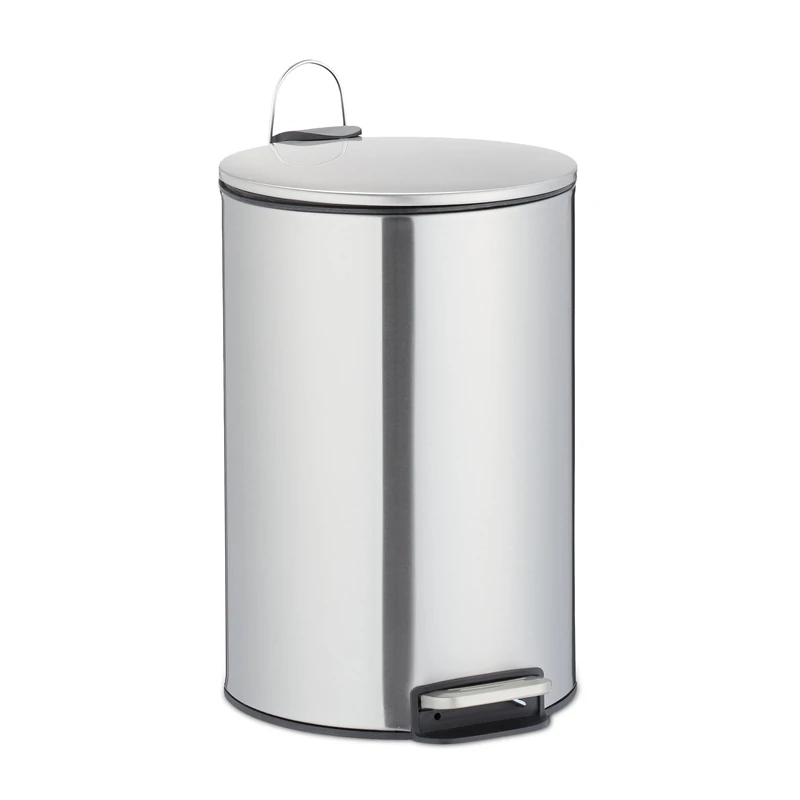 Relaxdays Pedal Bin 12 Litre, Stainless Steel, Waste Container, Inner Bucket, Rubbish Can for Kitchen, Bathroom, Silver, 1 Piece - Image 1