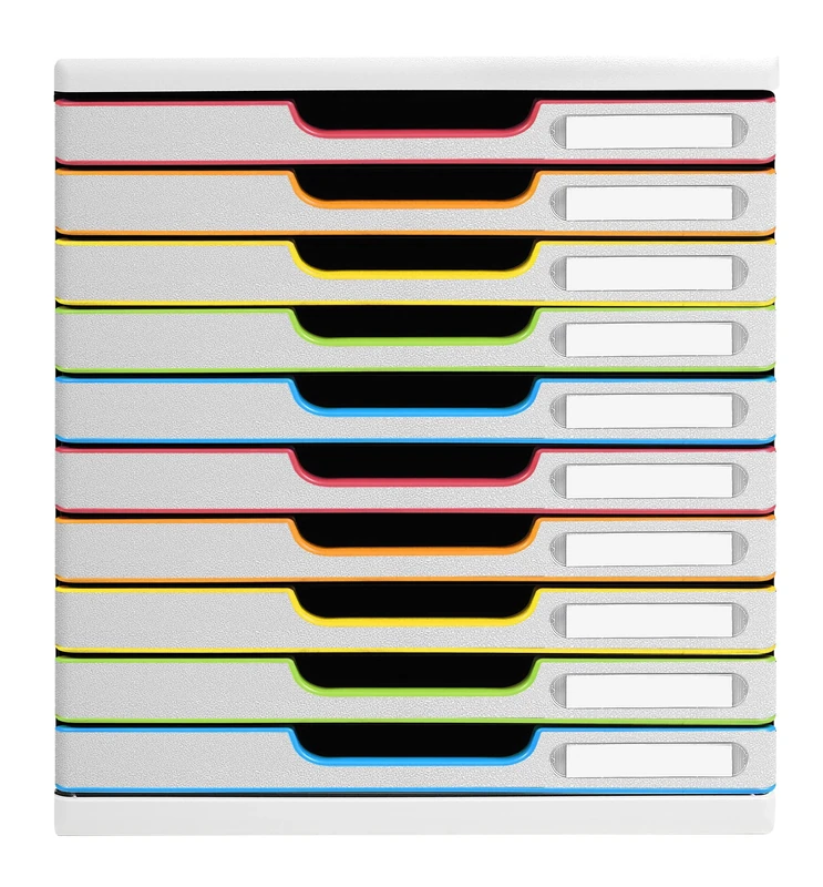 Exacompta - Ref. 302913D - MODULO A4 - Box with 10 closed drawers for A4+ documents - External dimensions: depth 35 x width 28.8 x height 32 cm - white/harlequin/white