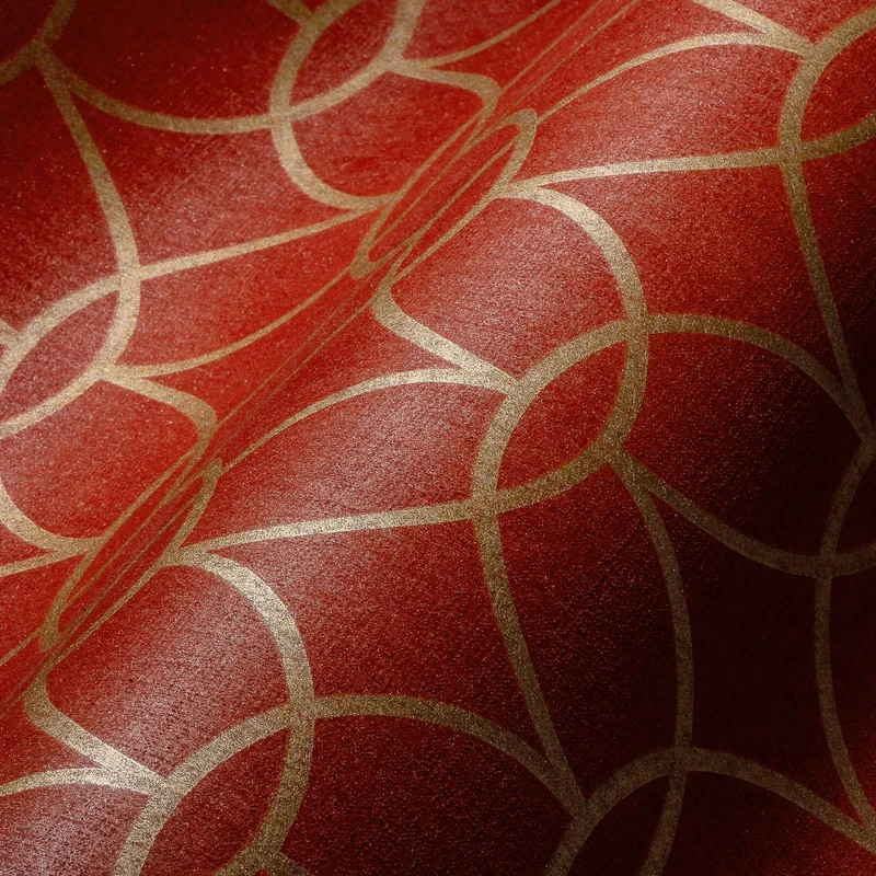 Architects Paper Geometric Wallpaper Villa Non-Woven Wallpaper 10.05 m x 0.53 m Red Gold Made in Germany 375646 375646