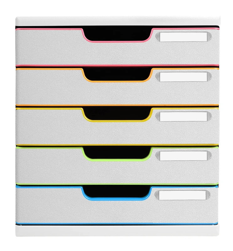 Exacompta - Ref. 301913D - MODULO A4 - Box with 5 closed drawers for A4+ documents - External dimensions: depth 35 x width 28.8 x height 32 cm - white/harlequin/white