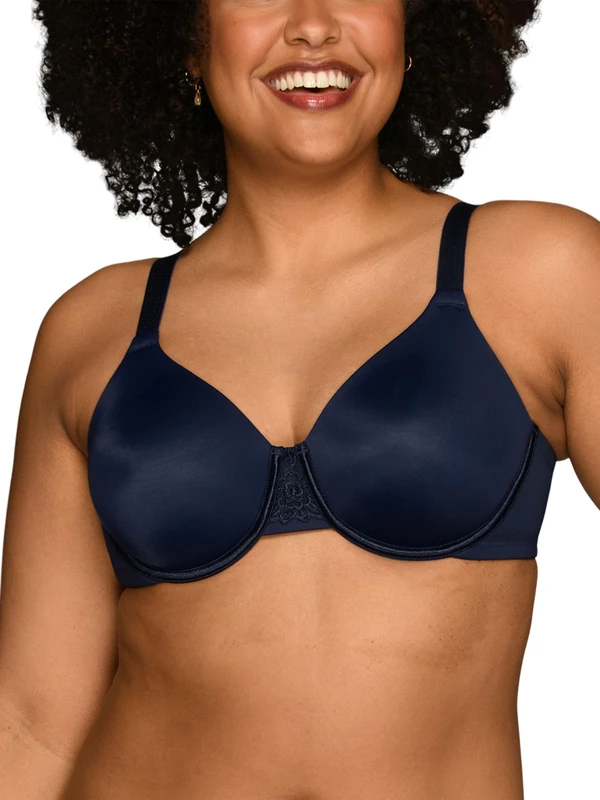 Vanity Fair Women's Beauty Back Smoothing Bra, Minimizes Bust Line Up to 1.5", Non Padded Cups Up to H, Opaque, Ghost Navy, 44C