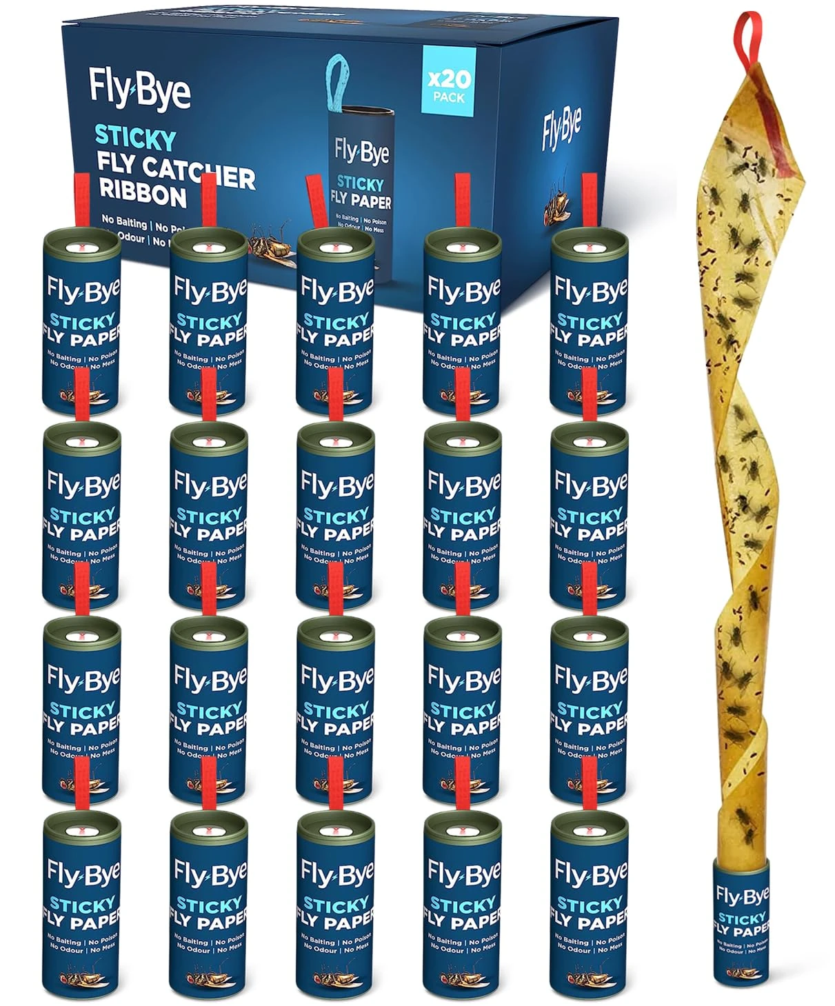 Fly-Bye Sticky Fruit Fly Traps – 40-Pack Fruit Fly Killer & Fungus Gnat Trap – Indoor Sticky Papers with No Odour or Mess – Safe & Non-Toxic