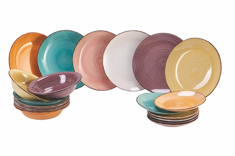 Watercolor Hut Table Set 18 Pieces in Hand-Painted Stoneware, 6 Different Table Seats