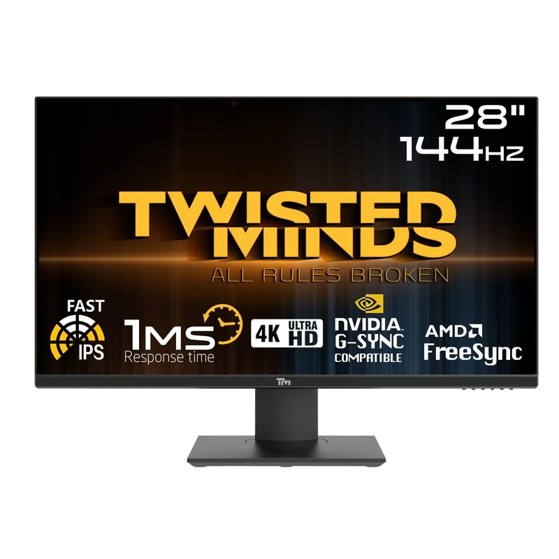 Twisted Minds 28 Inch Display Fast IPS Gaming Monitor - 3840 x 2160 FHD Resolution, 144 Hz Refresh Rate, 16:9 Aspect Ratio, 1ms Response Time - Black (TM28EUI)