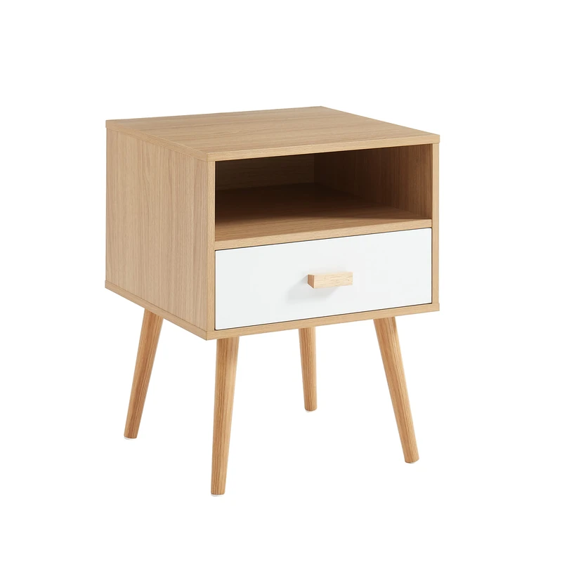 BAÏTA ULOS Bedside Table White and Oak Effect 40cm - Image 1