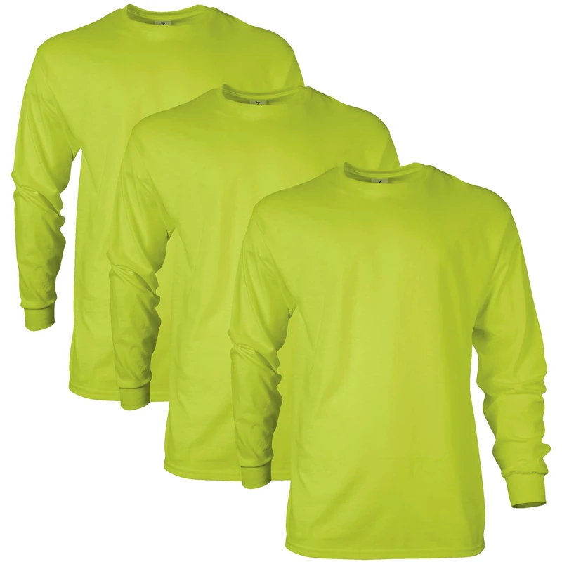 Gildan Men's Ultra Cotton Long Sleeve T-Shirt, Style G2400, Multipack, Safety Green (3-Pack), 3XL (Pack of 3)
