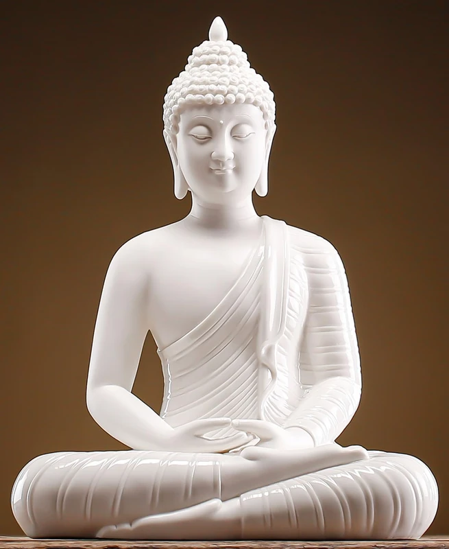 Qinlang 12 inch White Buddha Statue for Home Decor, Ceramic Meditation Buddha Decoration for Home