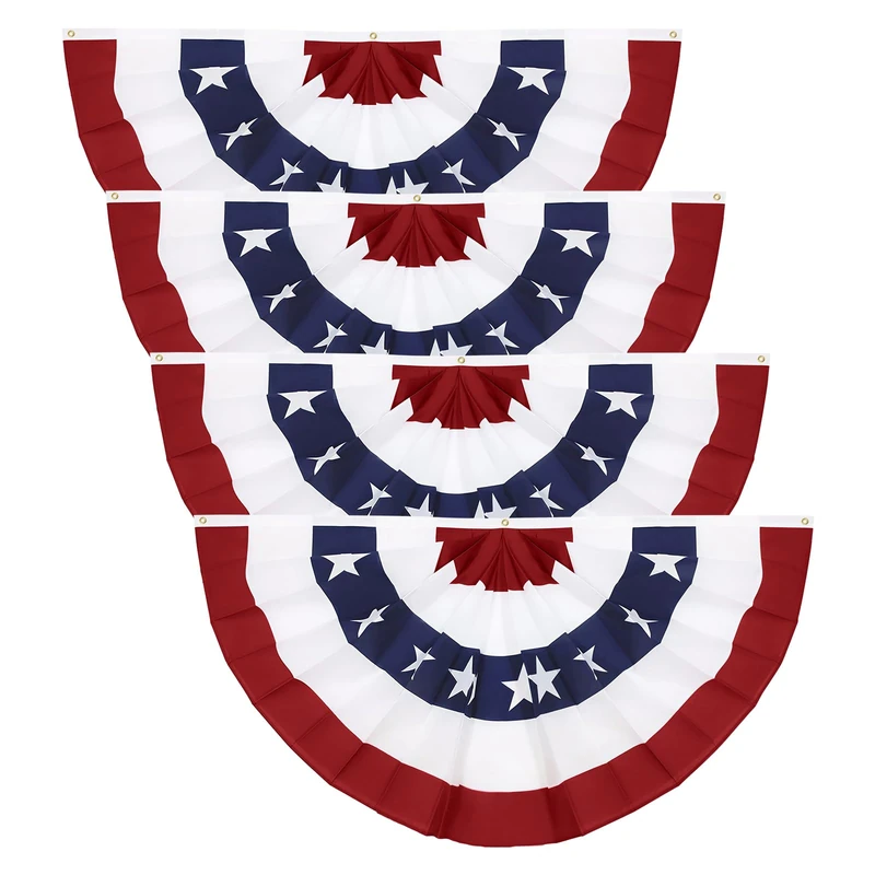 3 x 6 Ft American Pleated Fan Flag, USA Patriotic Half Fan Bunting Flag, 4th of July Decorations Flags (Set of 4)