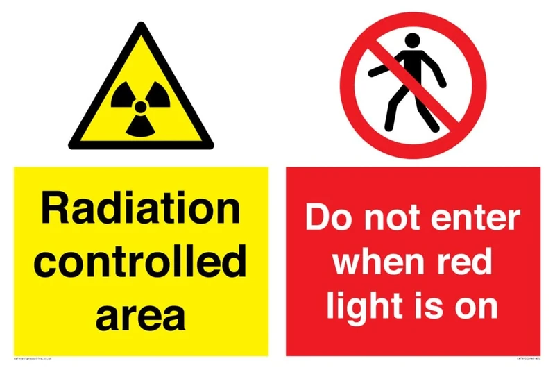 Radiation controlled area Do not enter when red light is on Sign - 600x400mm - A2L