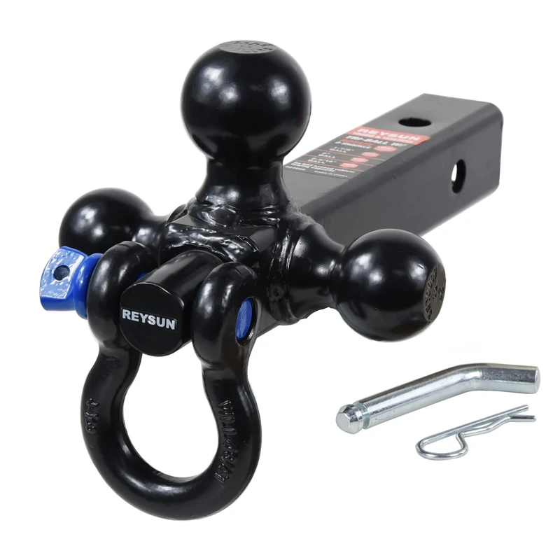 REYSUN 864058HP Trailer Hitch Tri Ball Mount and 360 Swival Tow Shackle, Fits for 2 Inch Receiver, Hitch Pin Included