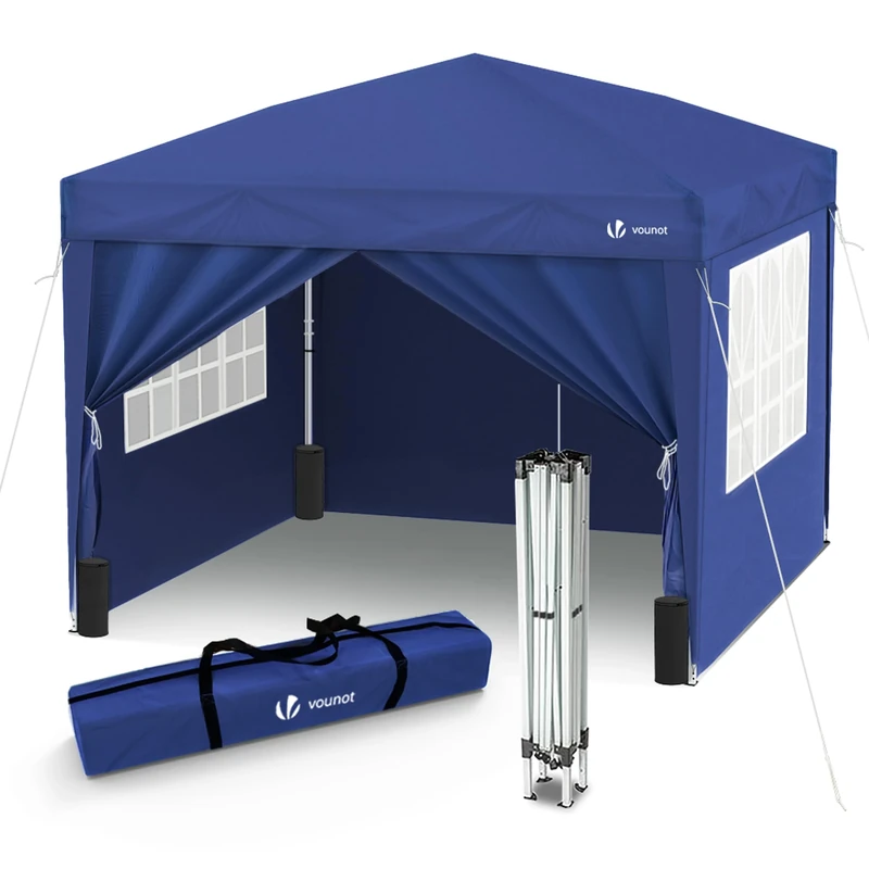 VOUNOT 3m x 3m Pop Up Gazebo with Sides & 4 Weight Bags & Carry Bag, Marquee Garden Party Tent Outdoor, Blue