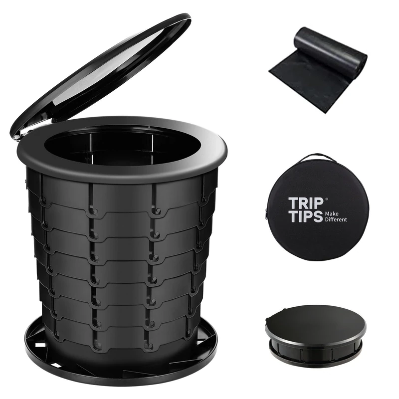 TRIPTIPS Upgrade Retractable Portable Toilet Foldable Height Adjustable Travel Toilet for Car Camping Toilet Portable Potty for Adults and Kids, Portable Toilet for Camping, XL Size (Black-13'')
