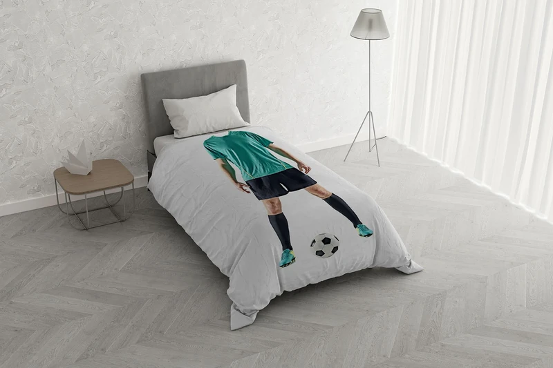 Italian Bed Linen MB HOME ITALY KIDS Digital Print Duvet Cover Set, Green Footballer, Single