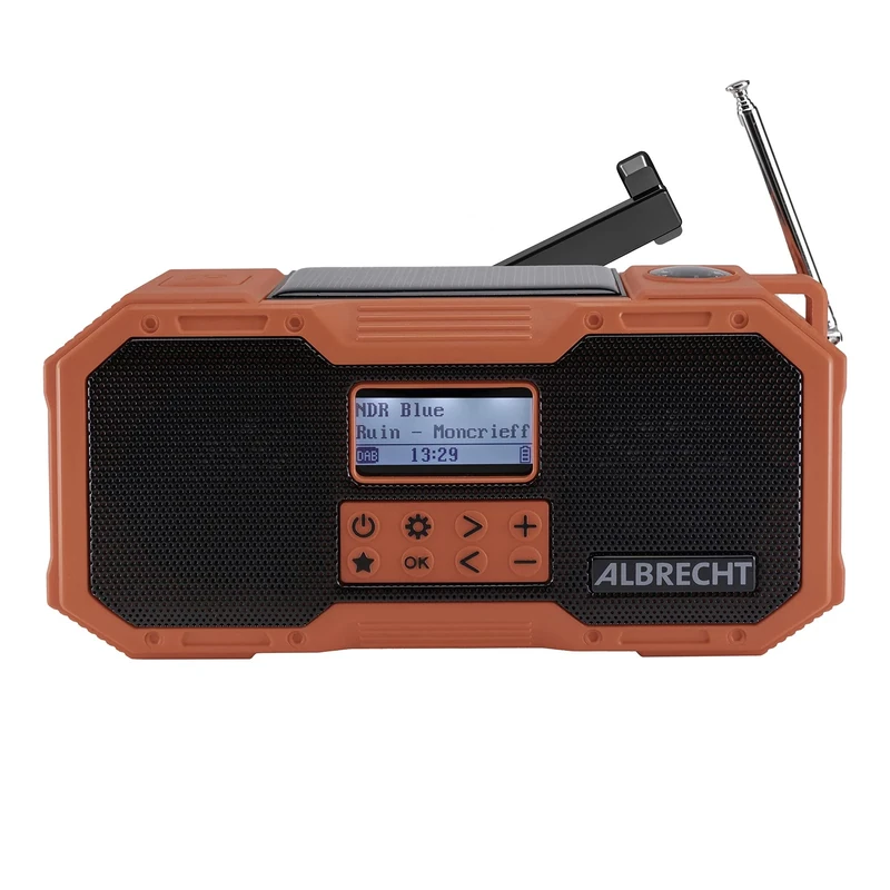 Albrecht DR 112, Portable DAB+/FM Outdoor Crank Radio, 27911, SOS Emergency Call, Torch, Solar Module, PowerBank, IPX5 Water Protection