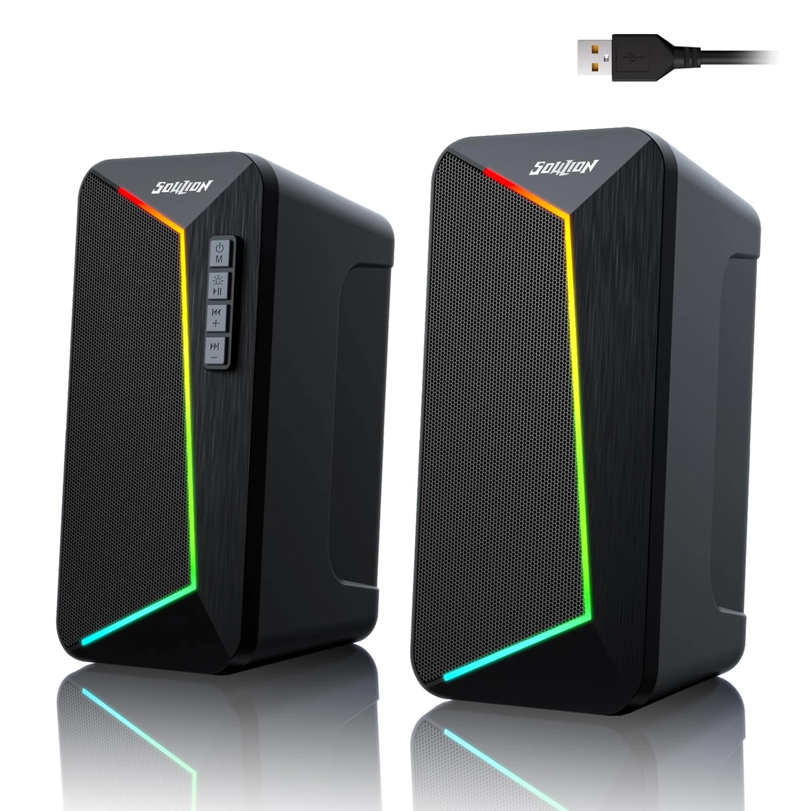 SOULION R40 Computer Speakers, 2.0 USB Powered PC Speakers, Desktop Speaker with Volume Control Button, Bluetooth 5.3, Surround Sound Speaker for Laptop,Tablets,Music Player