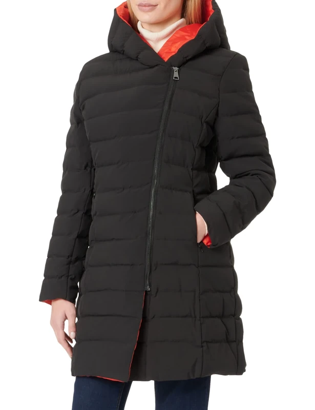 French Connection Women's Iolani Midi Puffer Coat, Black/Setting Sun, 6 - Image 1