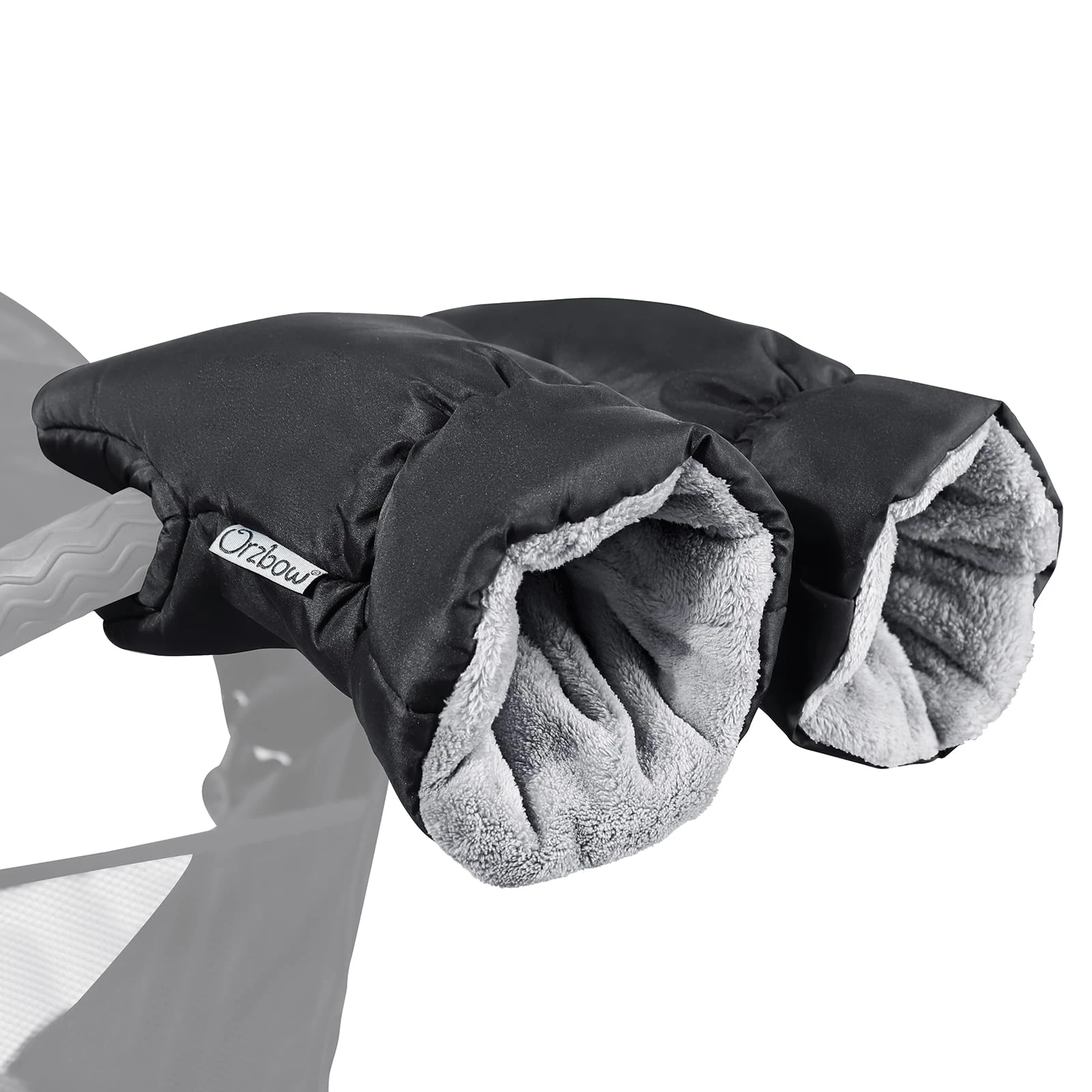 Orzbow Winter Pushchair Hand Muff, Fleece Pram Gloves Stroller Mittens Buggy Hand Warmer, Waterproof Windproof Anti-Freeze Extra Thick Handmuff for Pram Accessories (Black)