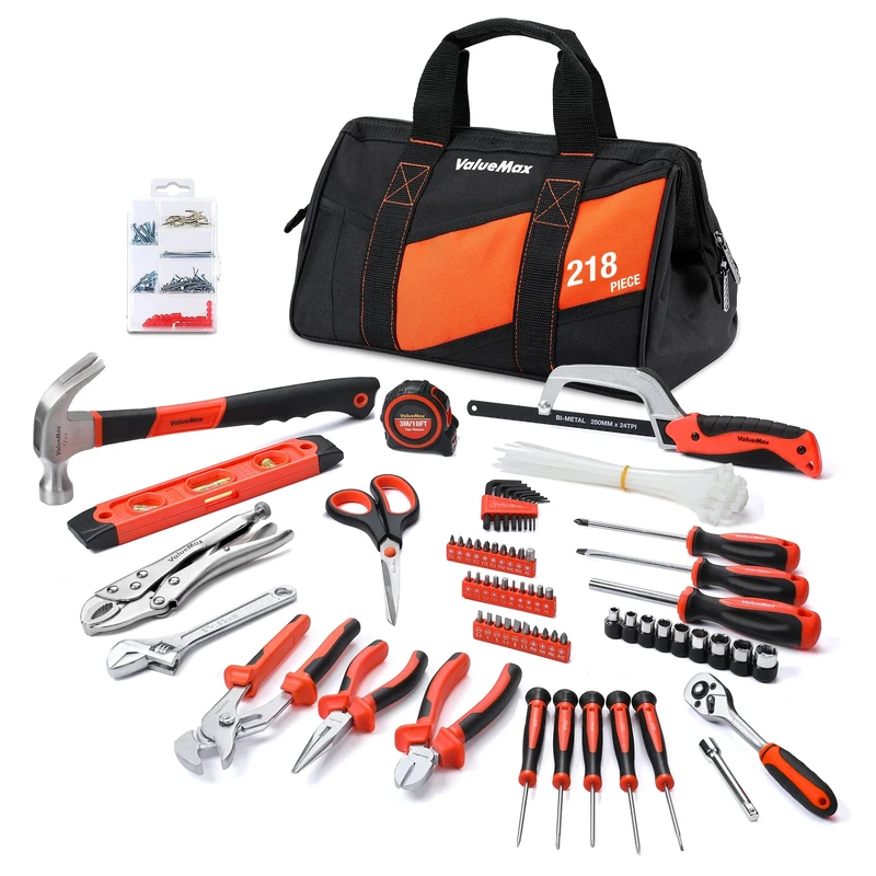 ValueMax 218PC Tool Kit with 13" Bag - Pliers, Sockets, Screwdrivers