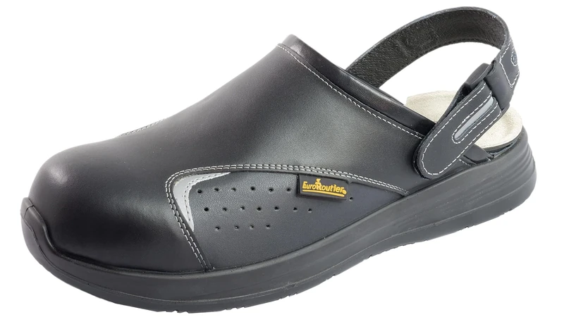 EuroRoutier 2.0 Basic Black, Clogs Leather Safety Shoes SB+A+E+FO+SRA Certified, Black, 41 EU