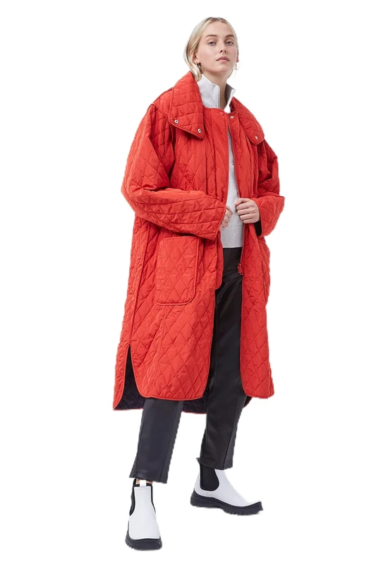 French Connection Women's Aris Quilt Reversible Coat, Setting Sun/Utility Blue, M/L