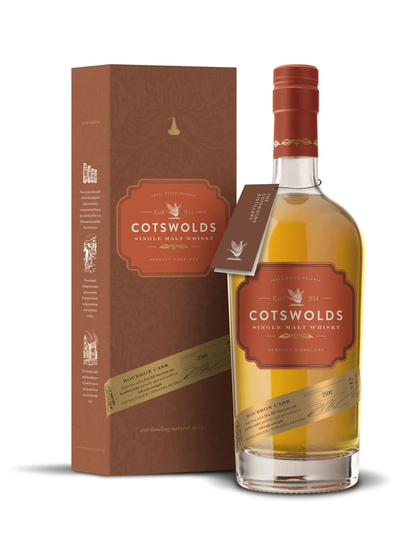 Cotswolds Bourbon Cask Single Malt Whisky with Gift Box | 70cl | 59.1% vol | Non-Chill Filtered | Imbued with Notes of Vanilla, Honey and Toffee | Best Enjoyed Neat Paired with Orange Chocolate