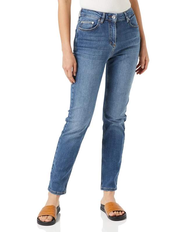 French Connection Comfort Stretch Recycled High Rise Straight Leg Denim,Mid Blue,6