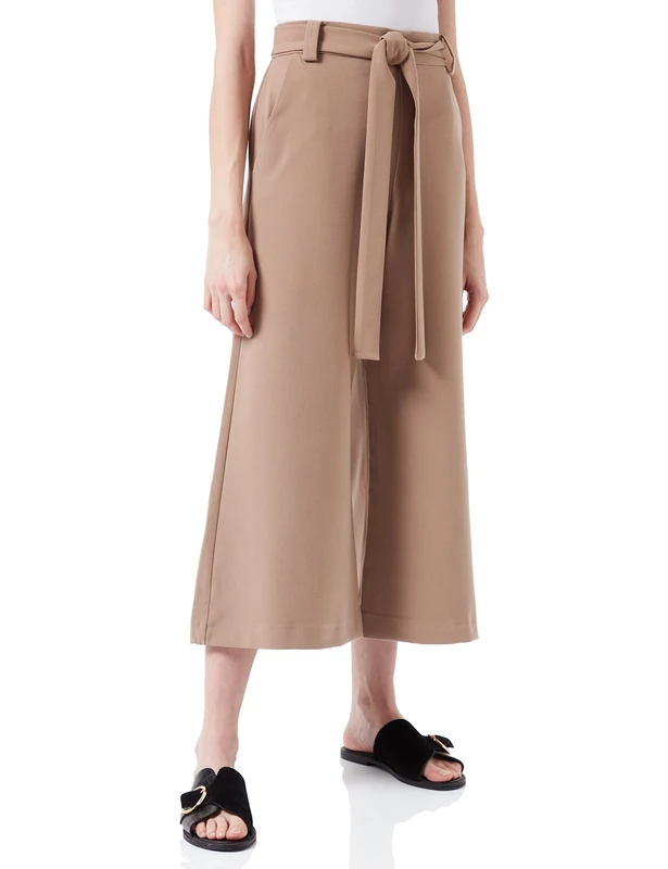 French Connection Women's Whisper Ruth Belted Culottes Business Casual Pants, Mocha Mousse, 16