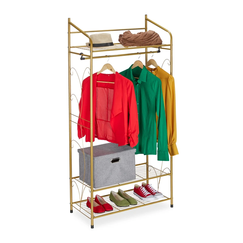 Relaxdays Coat Rack, Stable Clothes Rail with 3 Shelves, Wardrobe for Small Spaces, Iron, HxWxD: 161 x 78 x 36cm, Silver