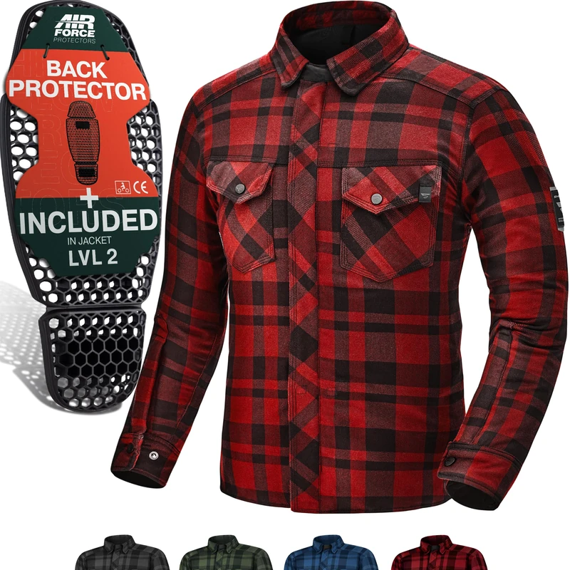 SHIMA RENEGADE MEN 2 Armored Plaid Biker Flannel Jacket - Red XL