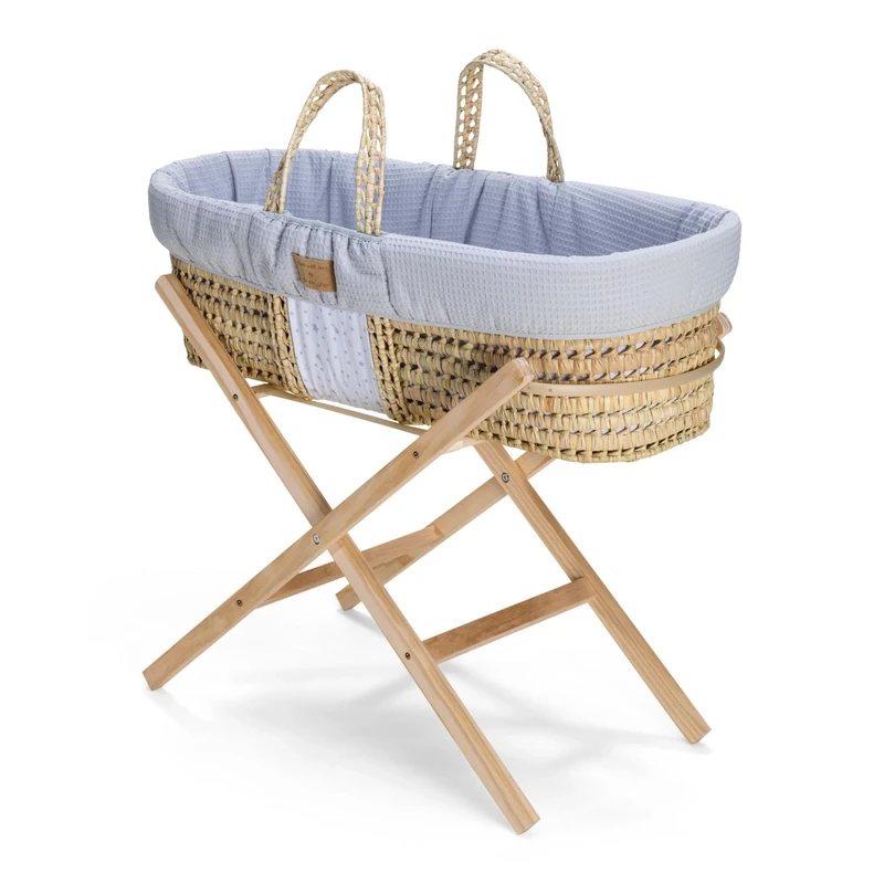 Clair de Lune Reversible Moses Basket Bundle, Includes Reversible Dressing, Folding Stand, Mattress 75 x 28 cm (Star and Stripes)