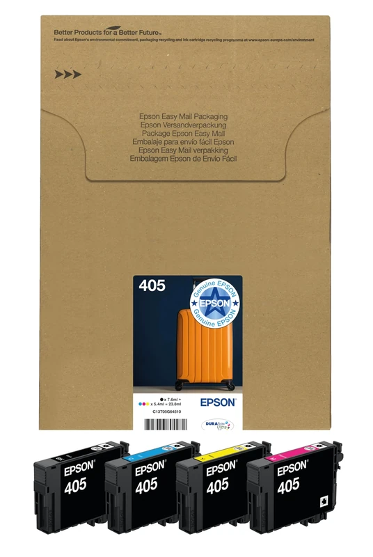 Epson 405 Suitcase Genuine Multipack, Eco-Friendly Packaging, 4-colours Ink Cartridges, DURABrite Ultra Ink