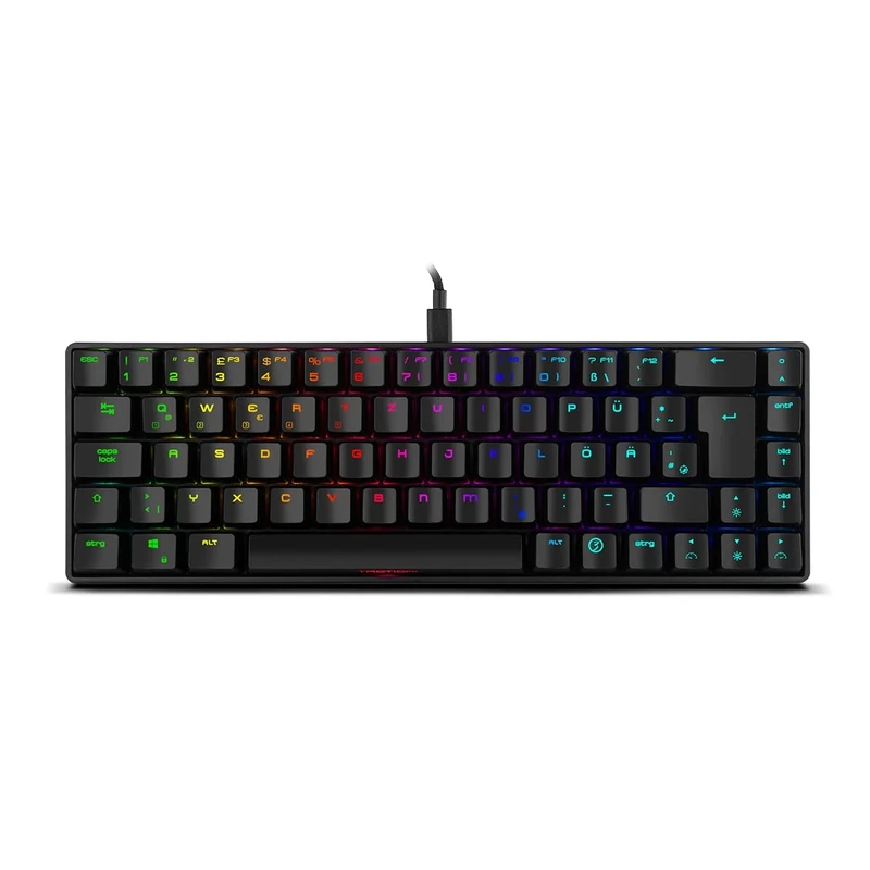 Ozone Gaming Mini Tactical Keyboard - OZTACTICALDE - Mechanical Keyboard without Numeric Keypad Bluetooth Outemu Red Switches RGB LED Lighting Quiet German Layout Black