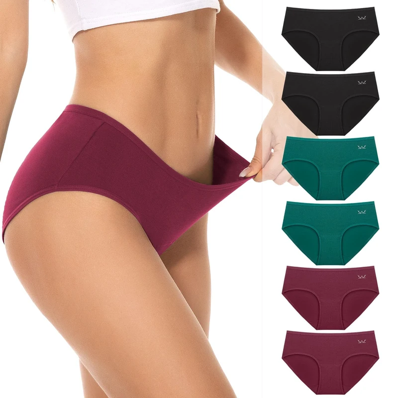 PULIOU Womens Knickers Mid Rise,Cotton Underwear,Ladies Pants Briefs,Full Back Coverage Comfy Stretchy Slight,Multipack of 6