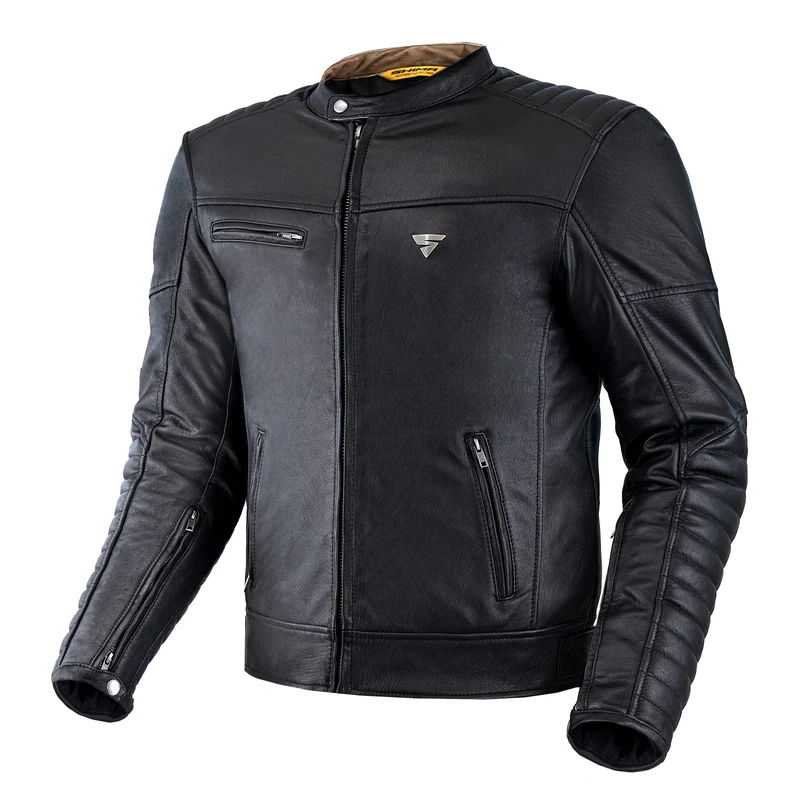 SHIMA WINCHESTER 2.0 Motorcycle Jacket for Men Classic Leather Biker Jacket with CE Back, Shoulder, Elbow Protectors, reinforced double seams (Black, 4XL)