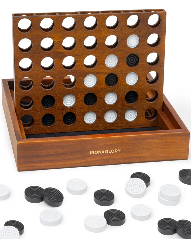 Iron & Glory Line Up Board Games | Luxury Strategy Board Game | Wooden Folding Board Games For Adults | Classic Family Games | Deluxe Sets & Games With Checkers Bag | Dad Gifts