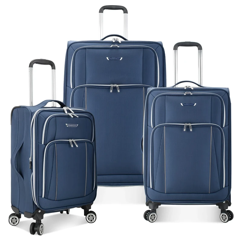 Traveler's Choice Lares Softside Expandable Luggage with Spinner Wheels, Navy, 3 Piece Luggage Set, Lares Softside Expandable Luggage with Spinner Wheels
