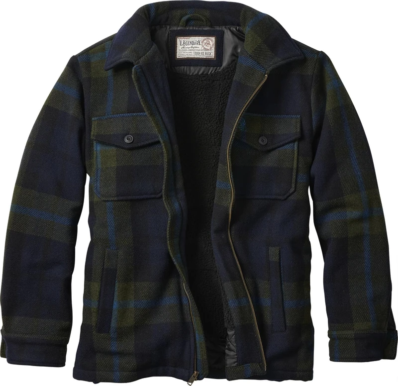 Legendary Whitetails Men's Standard Outdoorsman Sherpa Lined Wool Coat, Eerie Night Plaid, XX-Large