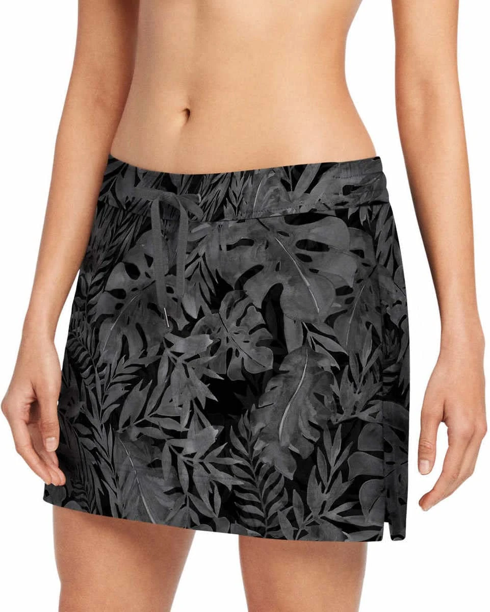 Speedo Womens Swim Skort, Speedo Black Leaf, Large