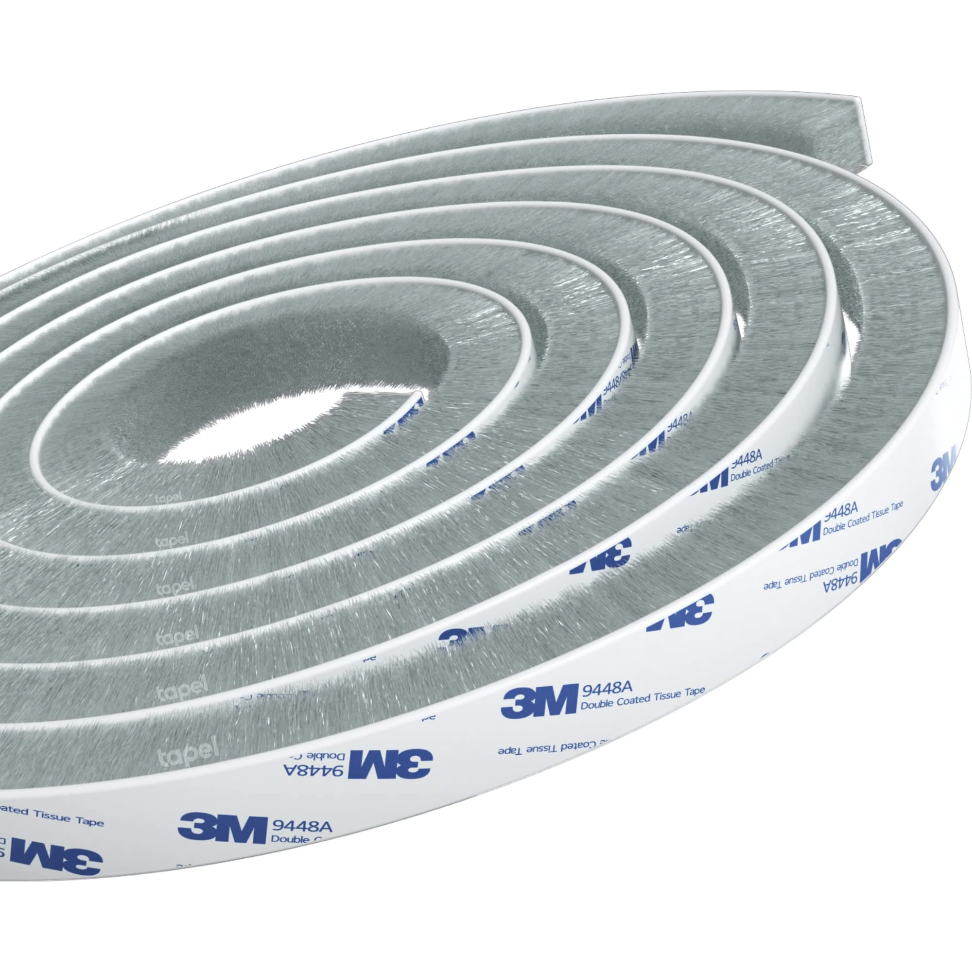 Tapel Brush Weather Stripping with 3M 9448 - Super Strength Sealant Thermal Insulation, Noise & Dust Reduction - Draught Excluder Sealing Strip for Window, Doors, Garage - 5m(L) x 9mm(W) x 9mm(T)