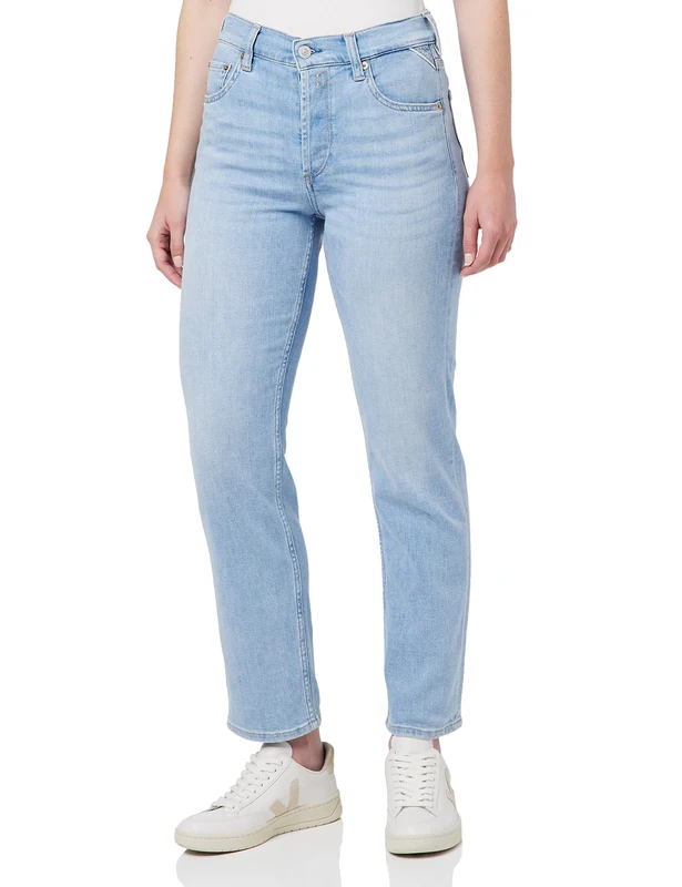 REPLAY Women's Maijke Straight Jeans, 010 Blue, 27W x 28L