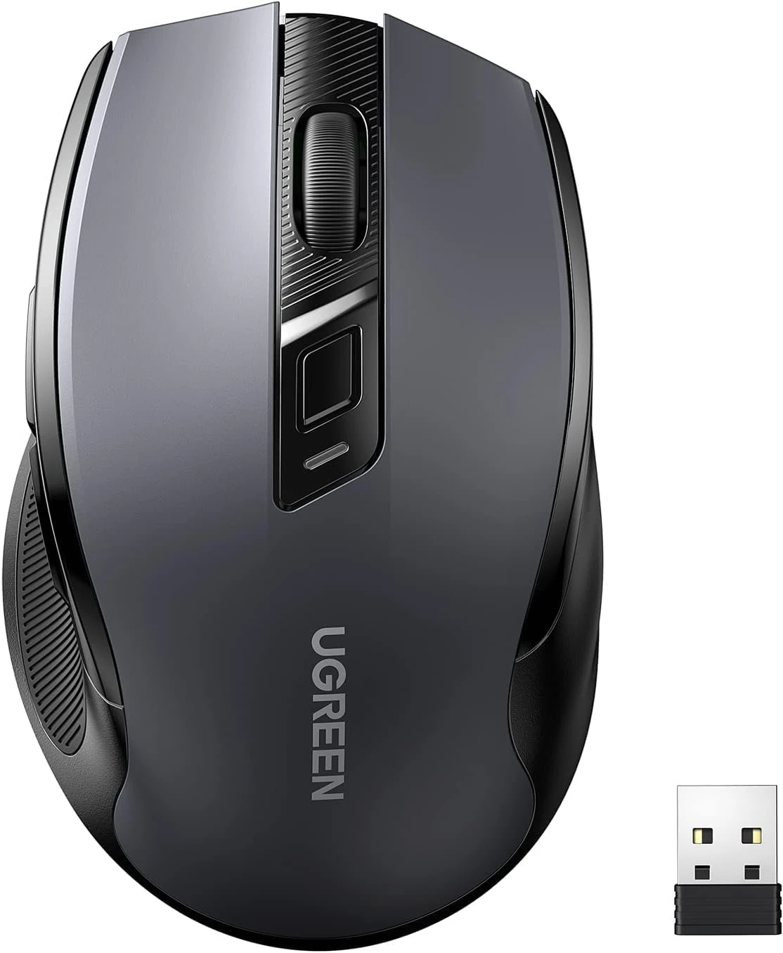 UGREEN Wireless Mouse, Silent Computer Mouse, 18-Month Battery, Ergonomic Comfort Design, 5-Level Adjustable 4000 DPI, Plug & Play, 6 Buttons, 2.4GHz with USB Mini Receiver, for Laptop/PC/Mac - Black
