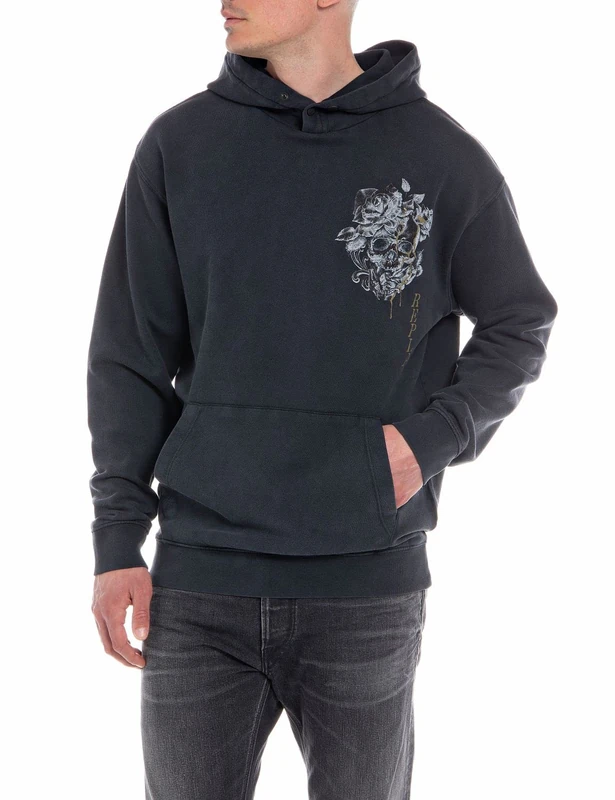 REPLAY Men's M6530 Hooded Sweatshirt, Blackboard 099, L