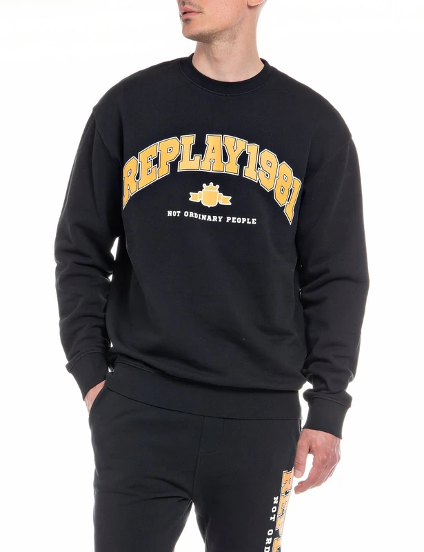 REPLAY Men's Sweatshirt 100% Cotton, Black 098 (Black), L