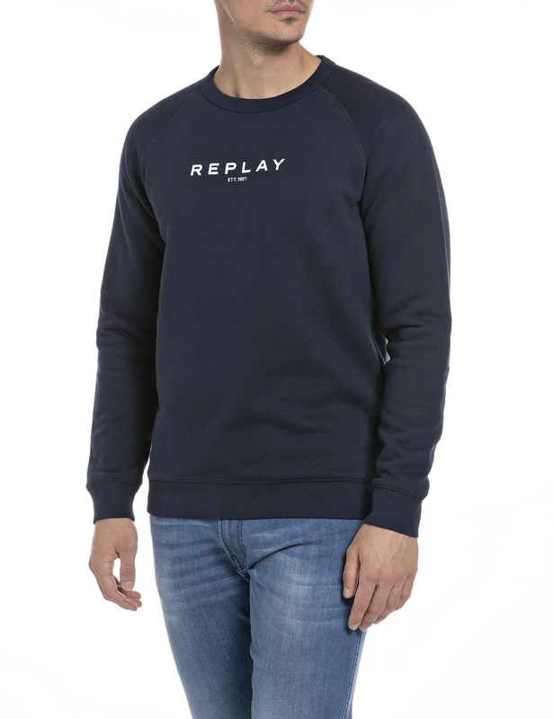 REPLAY men's sweatshirt made of cotton mix, Blue 085 (Blue), M