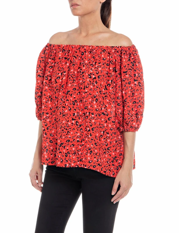 REPLAY Women's W2103 Blouse, 010 Red/Pink/Black, S