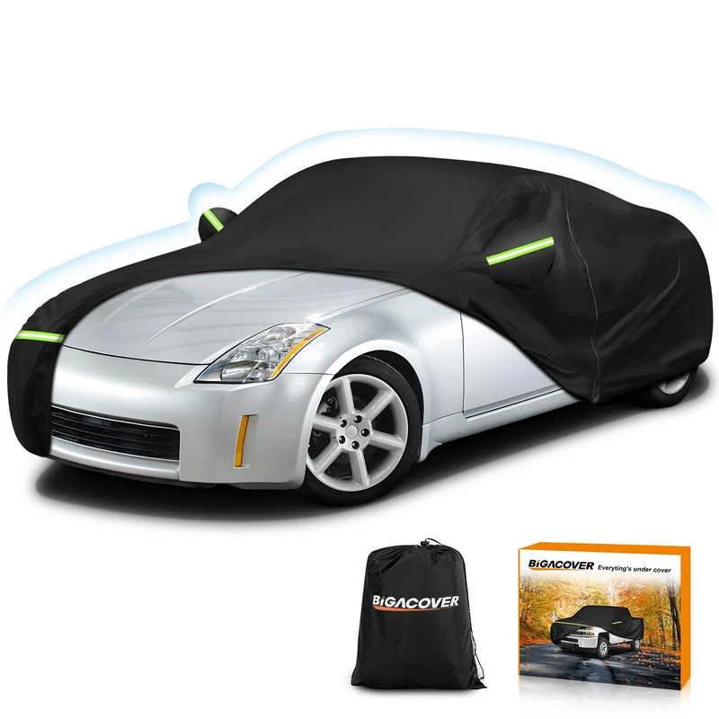 Car Cover Waterproof for 2003-2009 Nissan 350Z,210T Polyester Outdoor Car Covers with Zipper Windproof Heavy Duty All Weather (Black)
