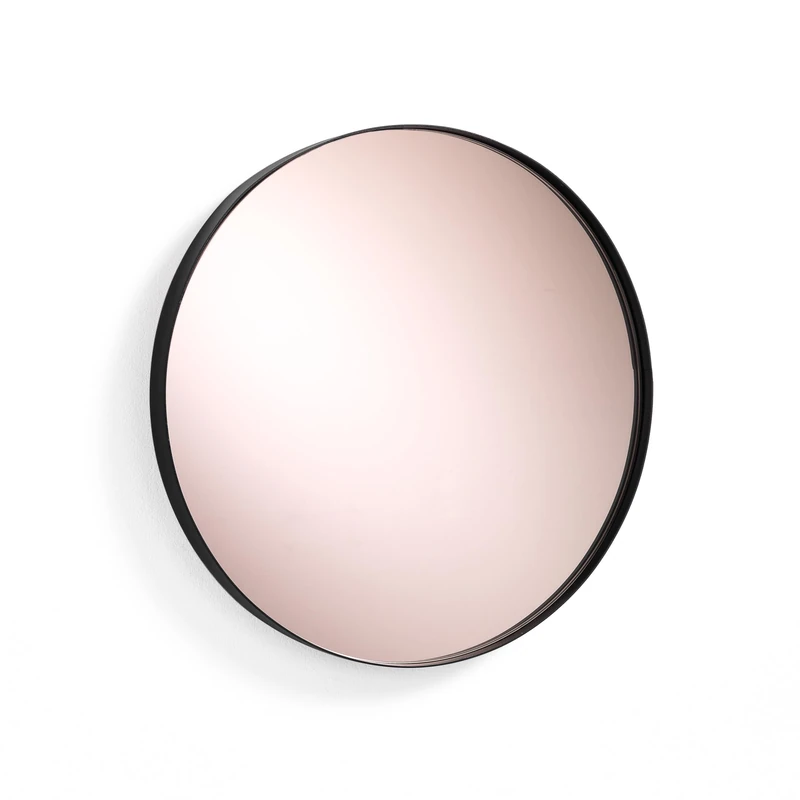 Tomasucci Wink Design Afterlight Round Wall Mirror, Matt Black Steel Frame, Rose Gold Mirror, 40 cm x 30 cm