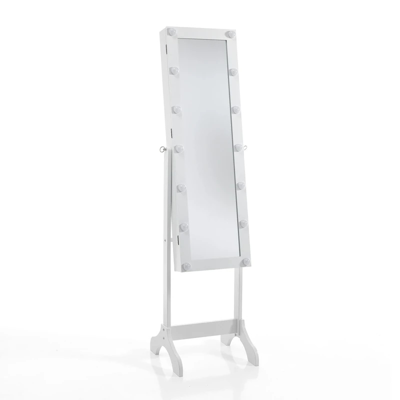 Tomasucci Coffeer Lux Floor Mirror with Container, Integrated LED Lights, Matt White Lacquer, 155 x 38 x 40 cm - Image 1