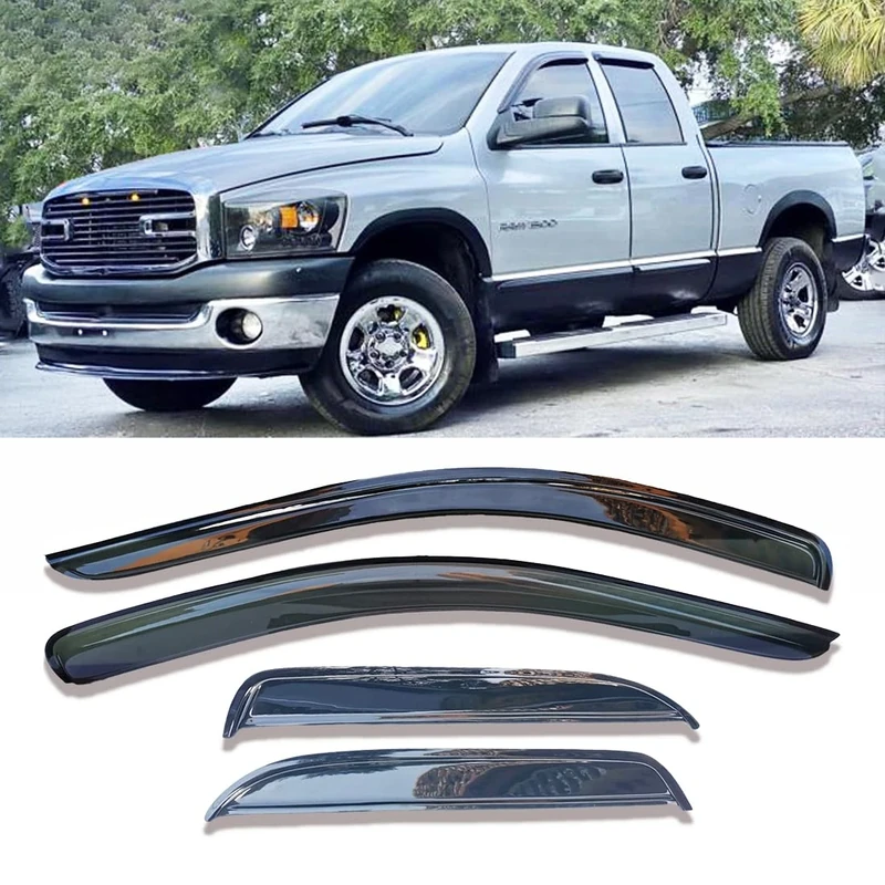 Rain Guards for 2002-2008 Dodge Ram 1500 Window Vent Deflector, Side Car Window Deflectors Visor Also Fit 2003-2009 Dodge Ram 2500 3500, with Quad Cab,Sun Shade 94623